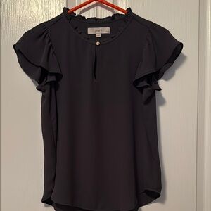 LOFT Women's dark gray Ruffle Sleeve Top